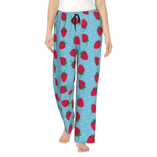 Balery Strawberries Pantalones de pijama para mujer, pijamas ultraligeros, pantalones de estar por casa-3X-Large