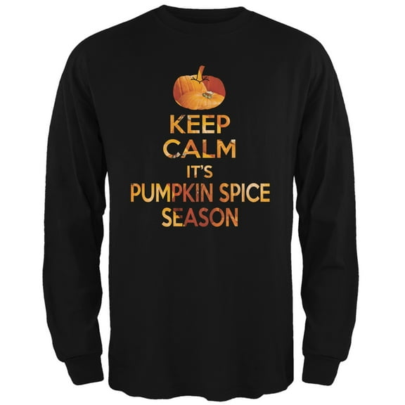 Keep Calm It's Pumpkin Spice Season Black Adult Long Sleeve T-Shirt - Medium