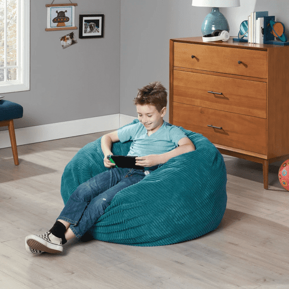 Modern Corduroy Polyester 3-Foot Bean Bag Chair, Dark Cyan, Memory Foam Filled Bean Bag Chair, Super Support Filled Bean Bag, With Super Soft Corduroy Cover, Suitable For Children And Adults