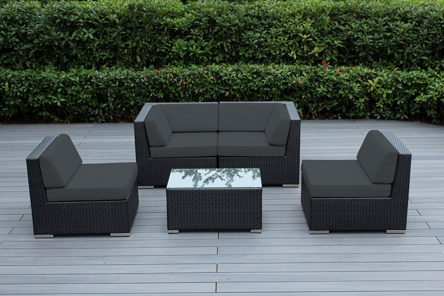 Ohana 5 Piece Outdoor Wicker Patio Furniture Sectional Conversation Set Black Com Ohana 5 Piece Outdoor Wicker Patio, Is Ohana Patio Furniture Good