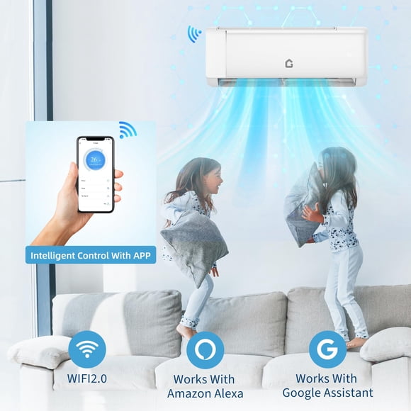 12000 BTU Mini Split Air Conditioner & Heater - Energy Saving 230V SEER2 18.5 Ductless Wall Mount AC Unit with WiFi, Remote Control & Installation Kit - Cools Rooms Up to 750 Sq.Ft