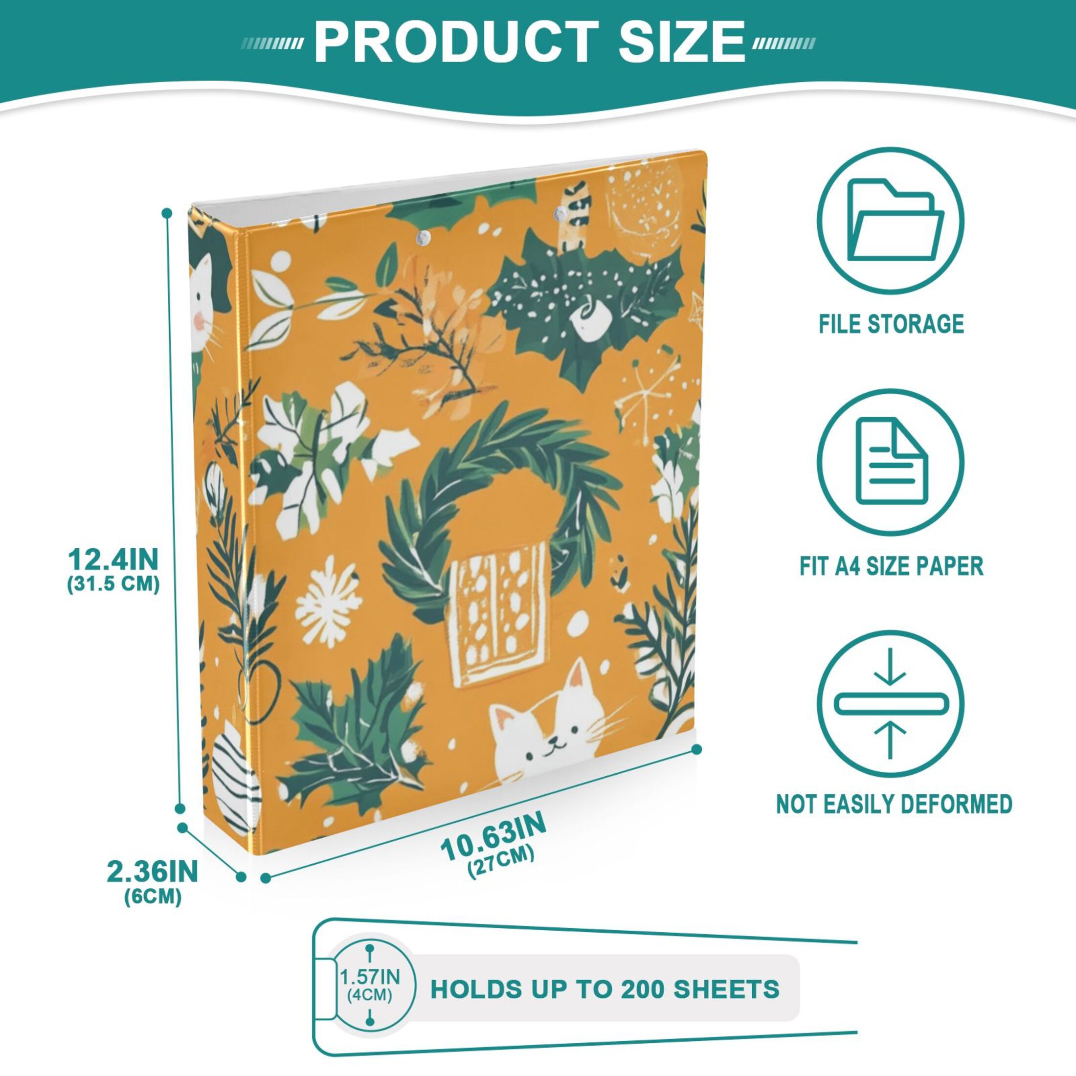 Christmas Cats Orange 3 Ring Binders 1.5 inch Hardcover File Folders with Interior Pockets A4 Size Organizer for School Office Hospital