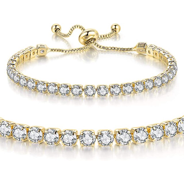 Pulseras para mujer JAMW chapado en oro blanco Zirconia cúbica ajustable 2pcs