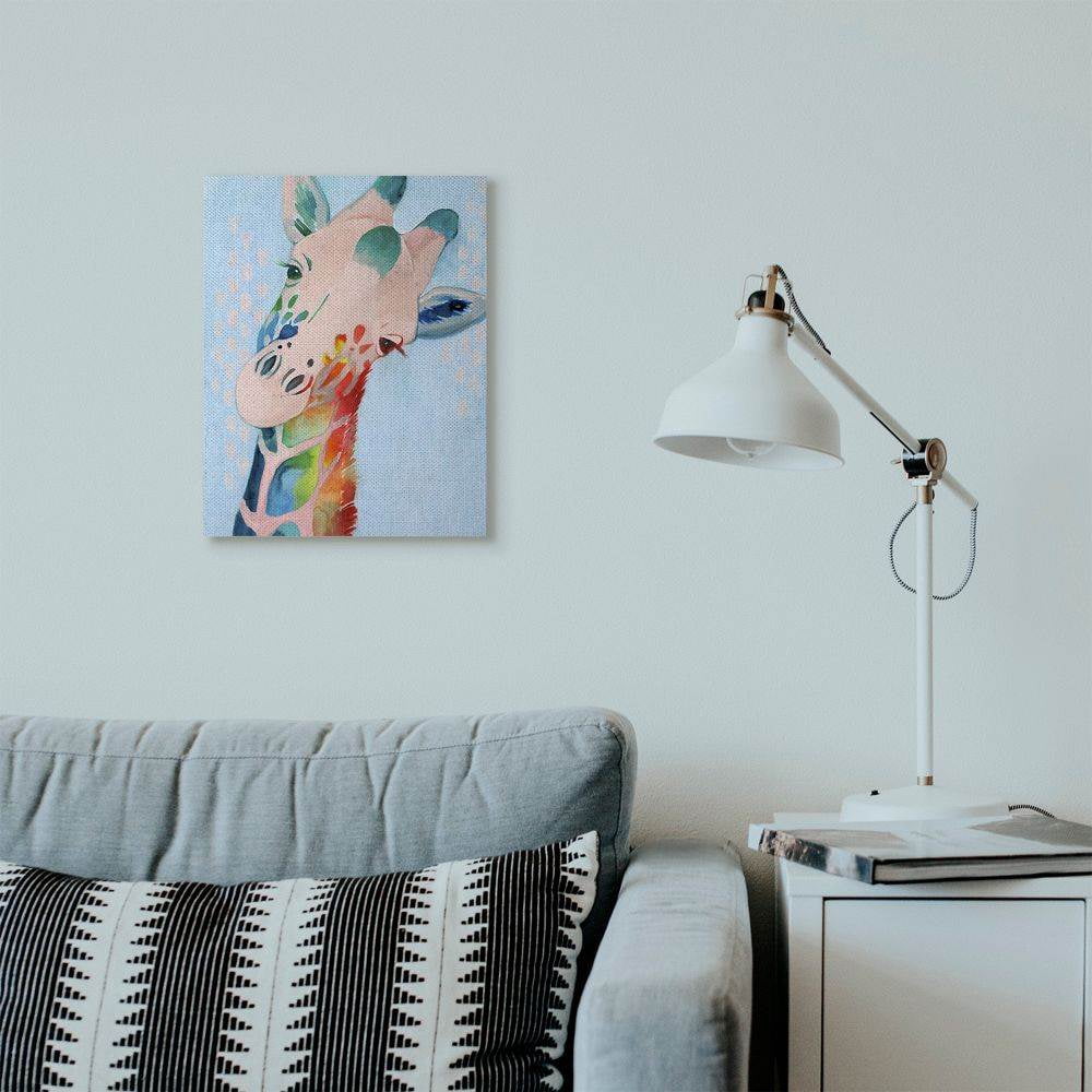 Stupell Industries Colorful Abstract Giraffe Animal Rainbow Blue Drawing Canvas Wall Art by Grace Popp