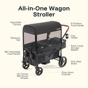 HARPPA Foldable Wagon Stroller for 2 Toddlers with Pull & Push Handle, Canopy, 32.9lbs, Black