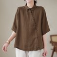 thumbnail image 4 of Women's Linen Summer 3/4 Sleeve Button Down Shirt High Low Tops, 4 of 6