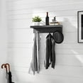 thumbnail image 4 of 25.6" x 5.75" Wall Mounted Entryway Coat Rack with Decorative Ledge Shelf and Hooks Black: Mid-Century Modern Style, 4 of 9