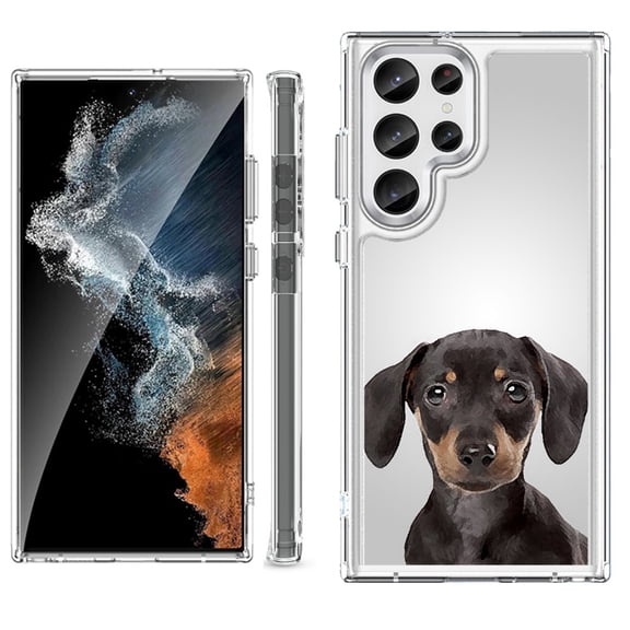 Shockproof Bumper Phone Case for Samsung Galaxy S23 Ultra 5G, by OneToughShield ® - Dachshund Face