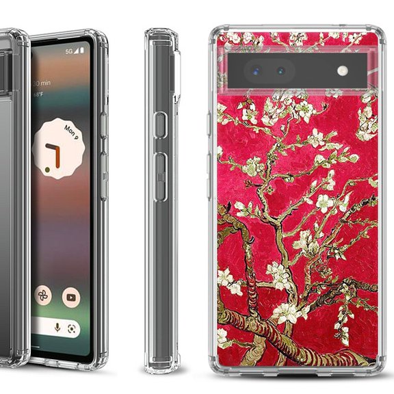 Shockproof Bumper Phone Case for Google Pixel 6a, by OneToughShield ® - Almond Blossom Red