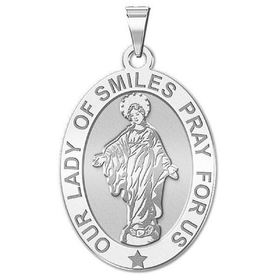 Picturesongold.Com Our Lady of Smiles Necklace Pendants Medal - Oval  - 3/4 inch x 1 inch Size of a Quarter -Sterling Silver