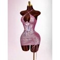 thumbnail image 3 of Pink Iridescent Halter Backless Ruched Mini Dress For Party, 3 of 8