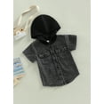 thumbnail image 3 of Genuiskids Toddler Baby Boy Denim Shirt Hooded Short Sleeve Button Down Summer Shirt Casual Boy Jean Western Shirts, 3 of 8