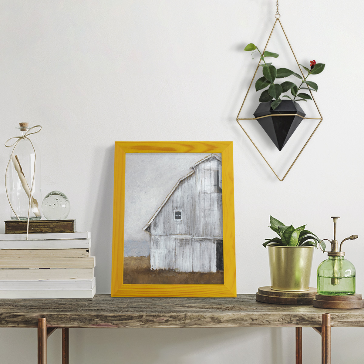 Abandoned Barn II -Framed Print w/glass-Sunflower Yellow