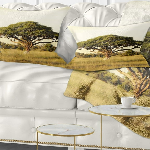 Designart Acacia Tree on African Plain - African Landscape Printed Throw Pillow - 12x20