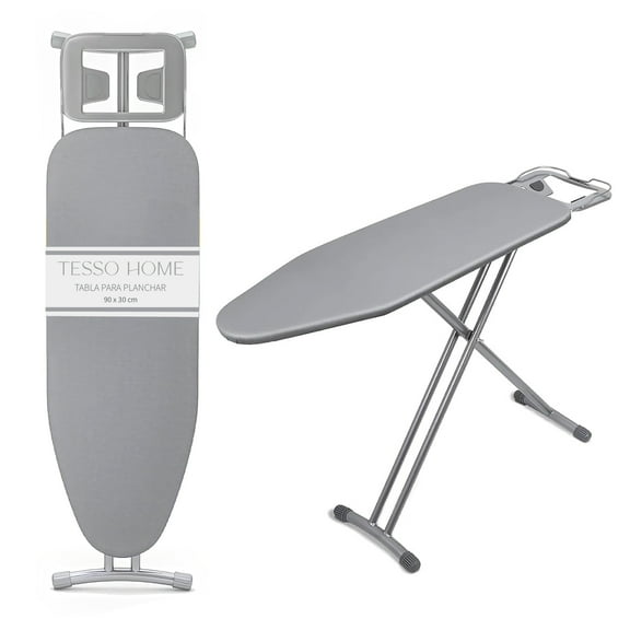 TESSO HOME Tabla de Planchar, Burro de Planchar Plegable 4 Capas de Portección con Altura Ajustable Base para Sostener el Burro Estructura de Fierro 90 x 30 cm.