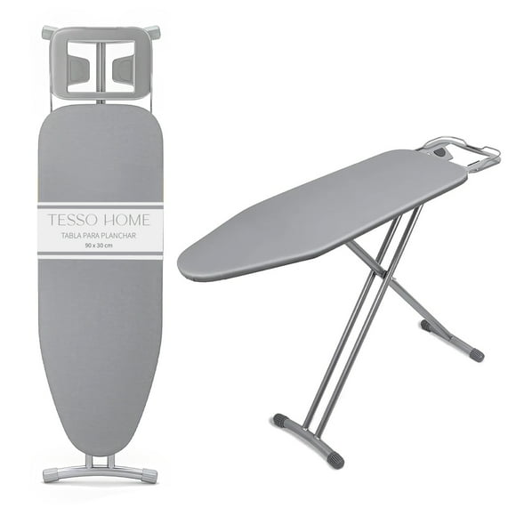 TESSO HOME Tabla de Planchar, Burro de Planchar Plegable 4 Capas de Portección con Altura Ajustable Base para Sostener el Burro Estructura de Fierro 90 x 30 cm.