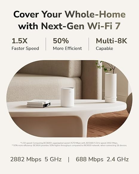 Cudy - Dual Band BE3600 Wi-Fi 7 Mesh System, 3.6 Gbps 160 Mhz, 2900 Sq.ft, 3 Gigabit Ports, Multi-VPN, Cudy APP