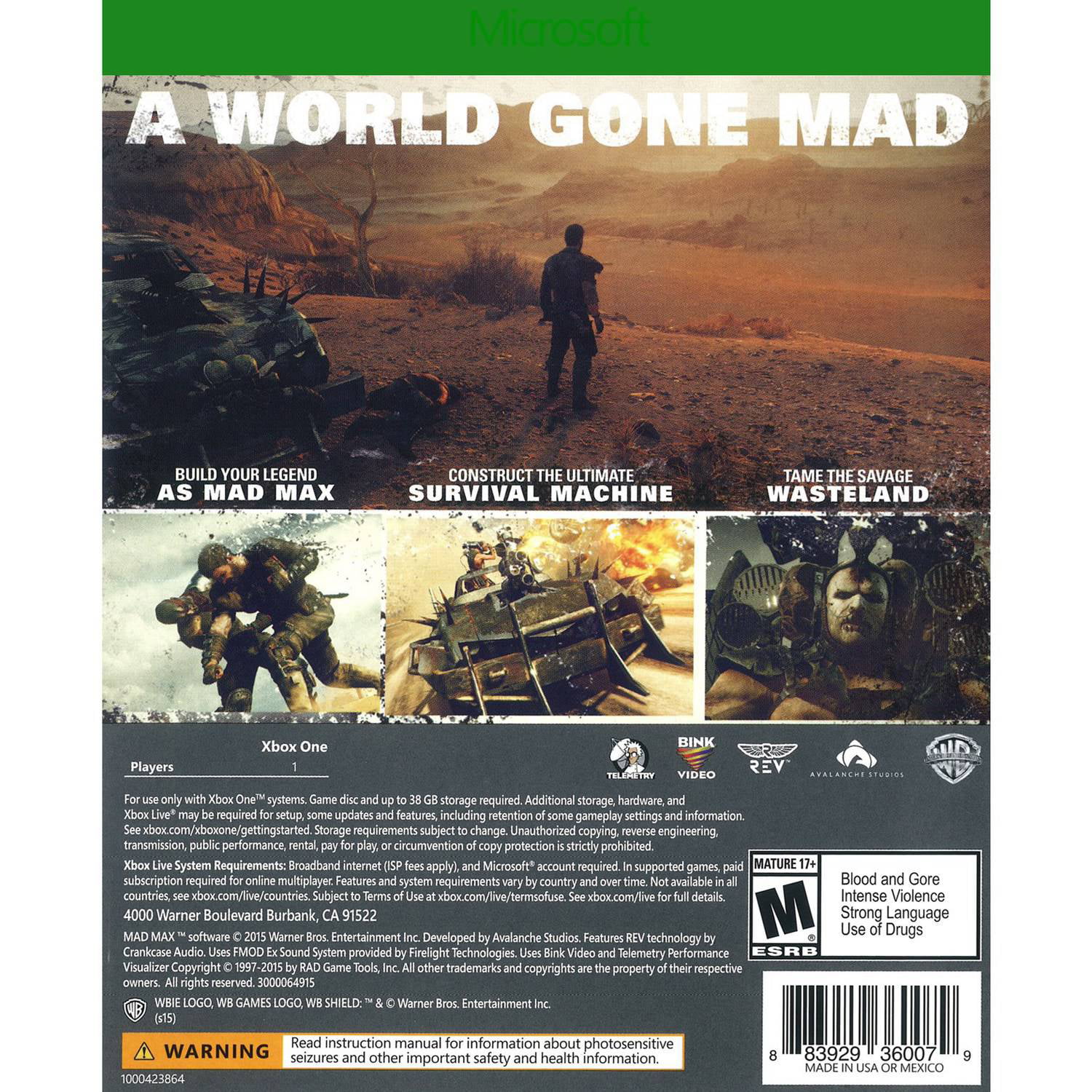 handel beton kortademigheid Warner Bros. Mad Max Action Video Games - Xbox One - Walmart.com