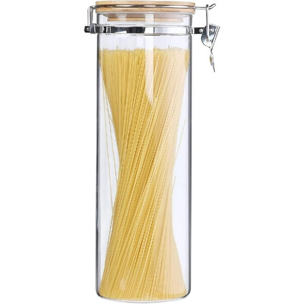Tall Glass Pasta Storage Container with Hinged Lid,Glass Spaghetti