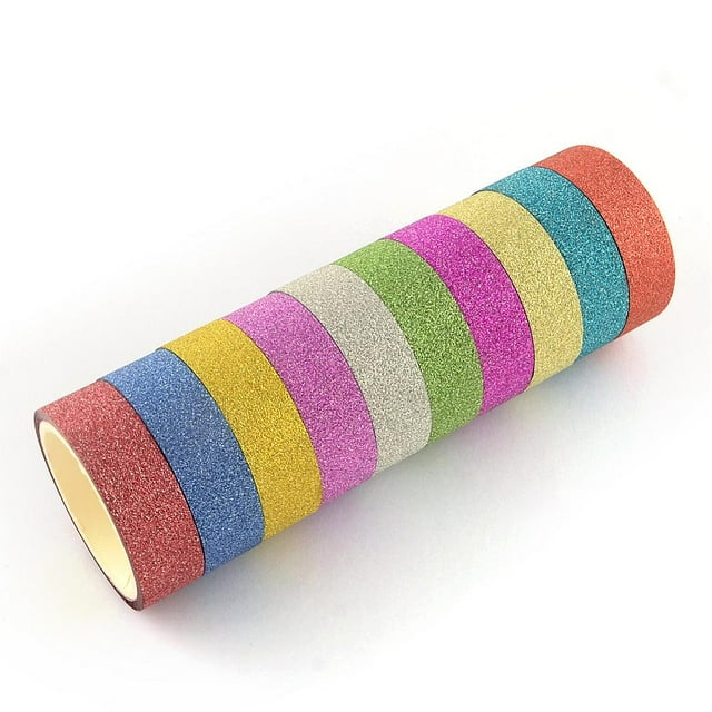 Glitter Powder DIY Scrapbook Decorative Paper Tapes Self Adhesive Tapes Mixed Color 14.5mm about 3m/roll 10rolls/group