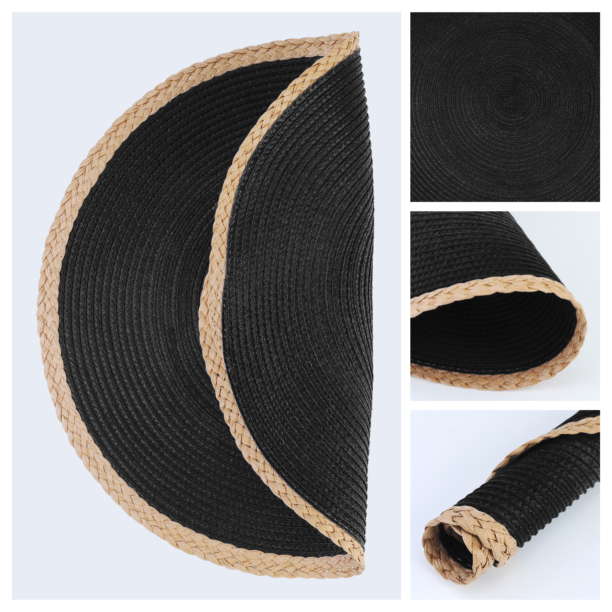 Unique Bargains Farmhouse Woven Placemats Set of 6 for Dining Table Decor Black