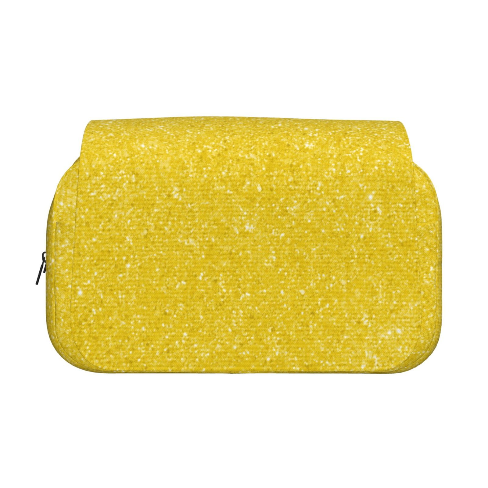 Rateoe Yellow Glitter Pattern Double Clamshell Pen Case, Storage Organizer with Two Zipper Compartments– Holds Up to 50 Pencils & Pens