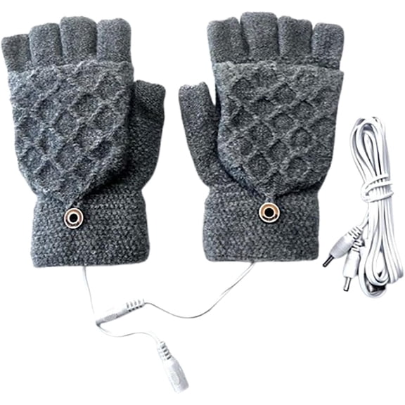 Fingerless Heated Gloves - USB Rechargeable Unisex Knitted Wool Washable  Z