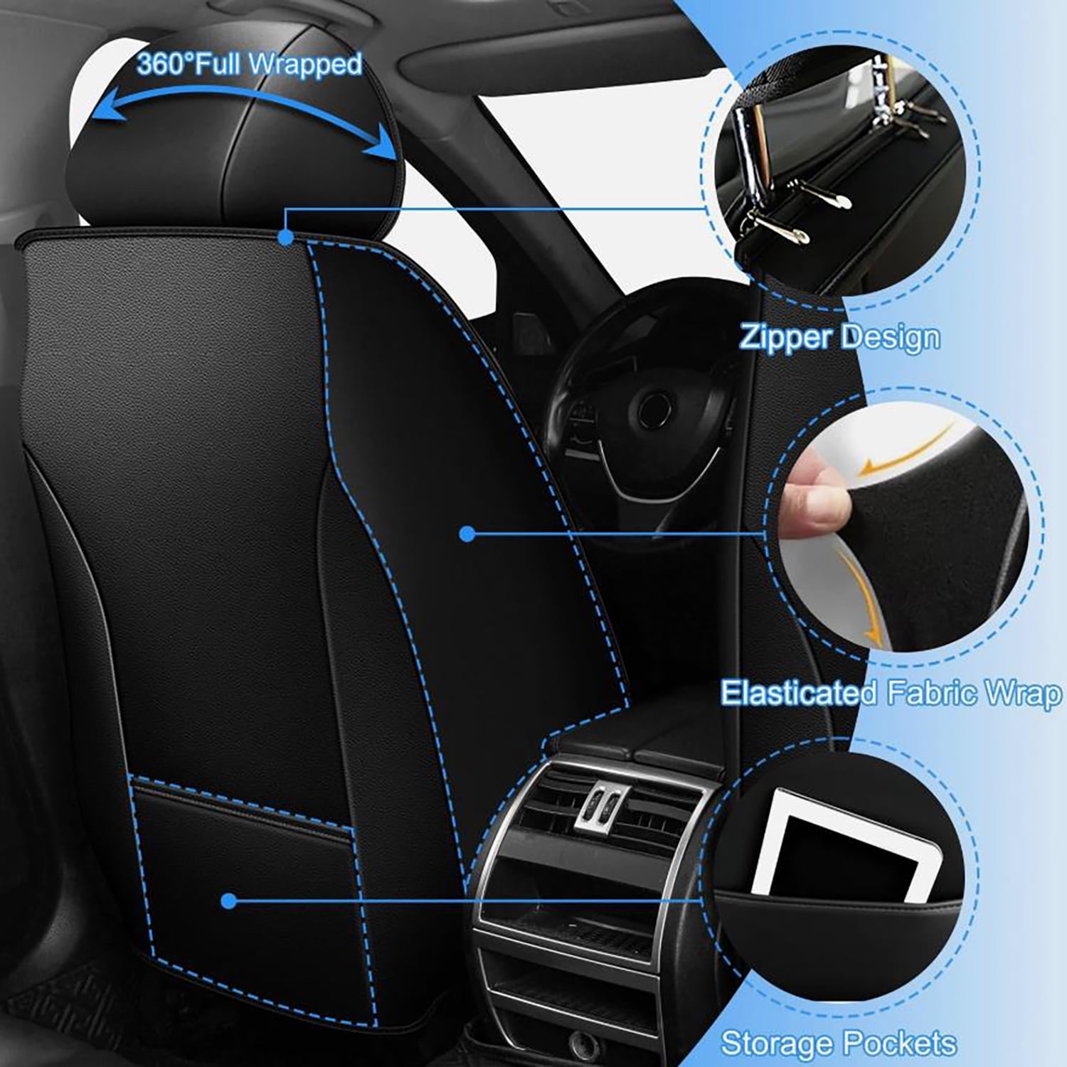 Car Seat Covers Full Set for Car Seat Covers Custom Fit for Nissan Sentra 2008-2026 2 Rows 5-Seat Set Faux Leather Seat Covers Waterproof Car Seat Protector (5-Seat Set, Black&Gray)