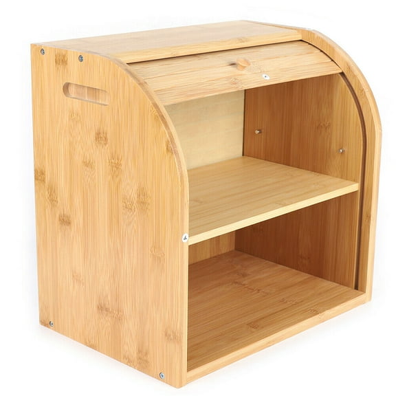 2-Layer Bread Box Bread Keeper Bamboo Wood with Lid Kitchen Storage Containers