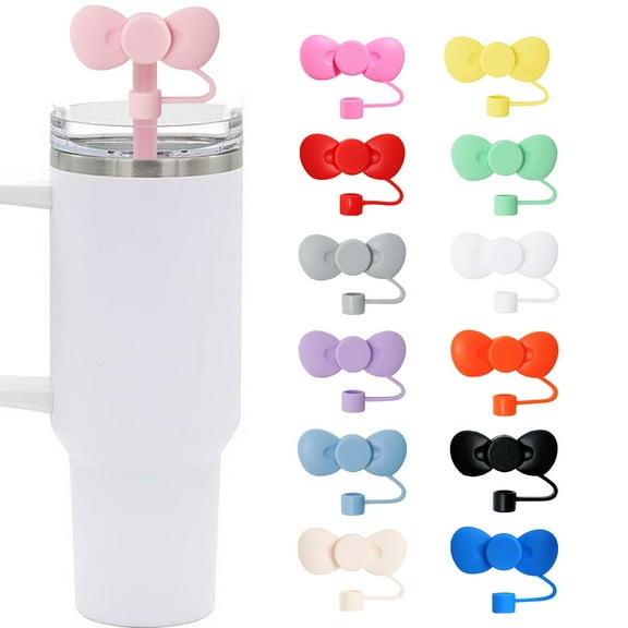Soumake Straw Cap Bow Shape 10mm Dust-Proof Leak-proof Reusable Food Grade Bottle Straw Dust Cover Tumblers Straw Toppers Drinking Straw Lids Water Cup Accessories