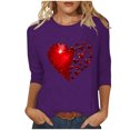 thumbnail image 2 of TrendVibe365 Valentines Day Clothes Womens Tops 3/4 Sleeve T Shirt Plus Size with Crew Neck Polyester Casual Love Heart Printed Lover Gift Blouse Tops for Valentines Gifts Pink 3XL, 2 of 4