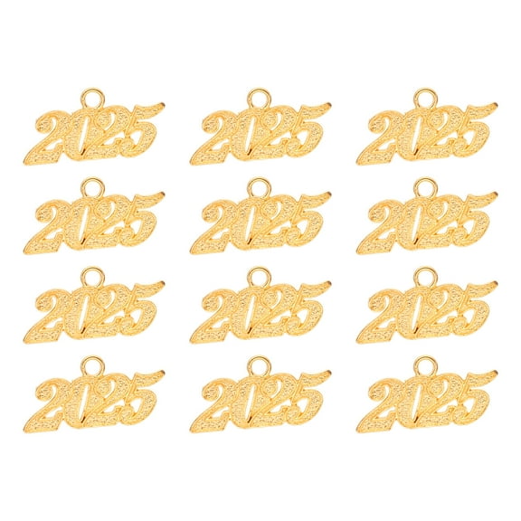 Uxcell 2025 Graduation Tassel Charm, 12 Pcs Alloy 2025 Year Large Letter Charm for Graduation, Gold