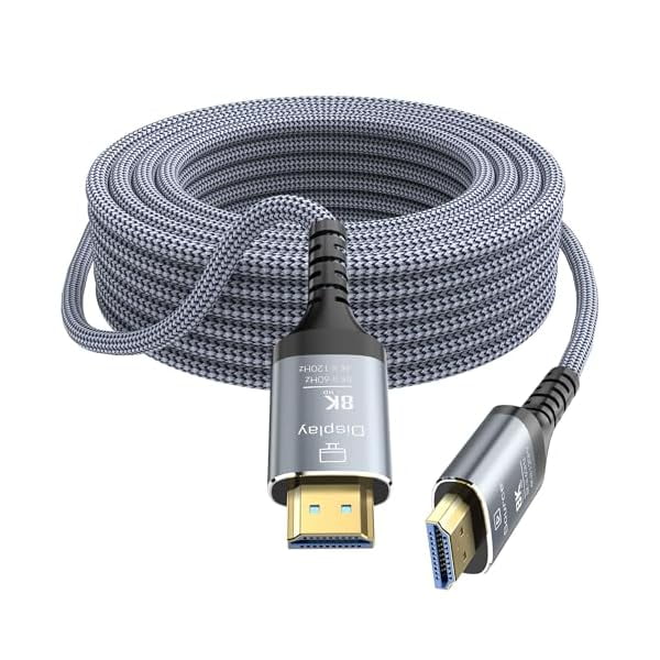 wonima22 8K Fiber Optic HDMI Cable 30FT, 48Gbps Ultra High Speed Long HDMI 2.1 Cord Braided 8K@60Hz 4K@120Hz HDR10/HDCP2.2&2.3/eARC/3D Compatible for PS5, Xbox, HDTV, Laptop, Monitor