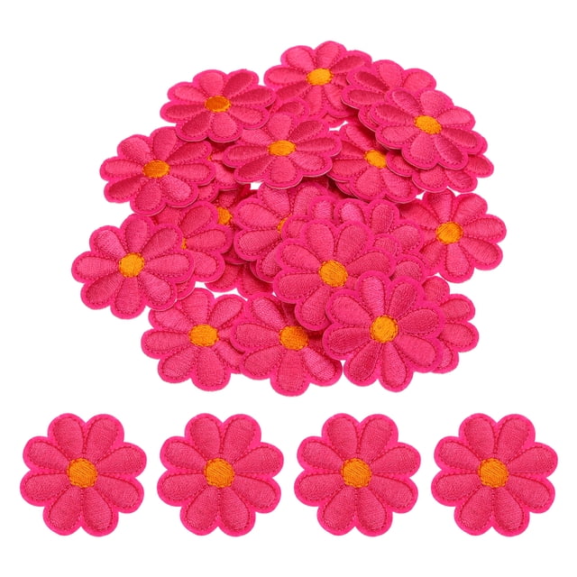 Parche de flores de Uxcell para planchar, bordado, parche de flores para reparación de ropa, mochila 3.54x3.54" 30 Pcs Rojo Rosa