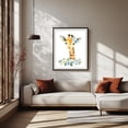 thumbnail image 2 of Giraffe, Jungle Animals, Safari Animals, Blue Flowers, Boy Nursery - Illustration Watercolor Animal Floral Whimsical Black Framed Wall Art Print 8 x 10 inches, 2 of 4