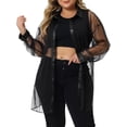 thumbnail image 2 of Unique Bargains Women's Plus Size Shirt Mesh Sheer Long Sleeve Blouses 3X Black, 2 of 6