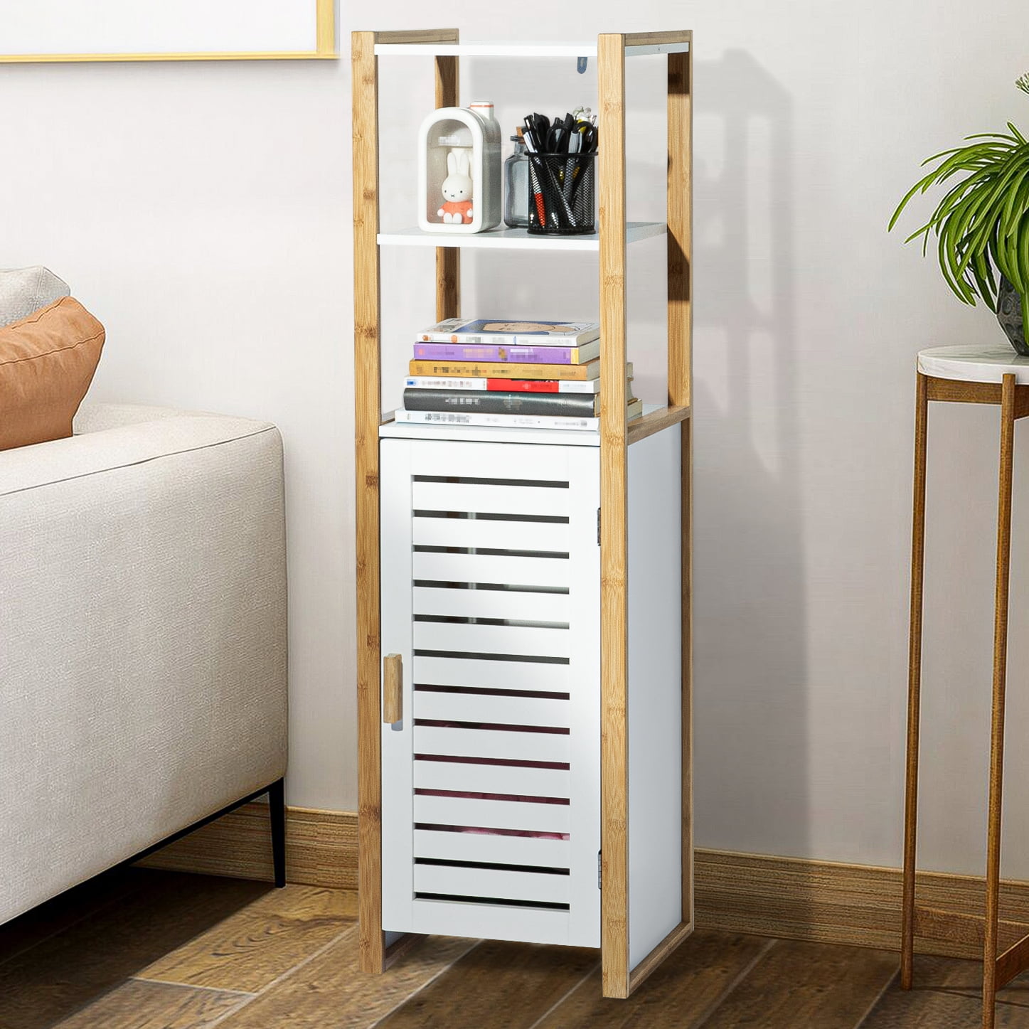 Yardi Yard Modern White 3-Shelf Floor Cabinet with Shutter Door, Wooden Storage Organizer Unit for Bathroom Kitchen Living Room Yardi Yard Modern White 3-Shelf Floor Cabinet with Shutter Door, Wooden Storage Organizer Unit for Bathroom Kitchen Living Room