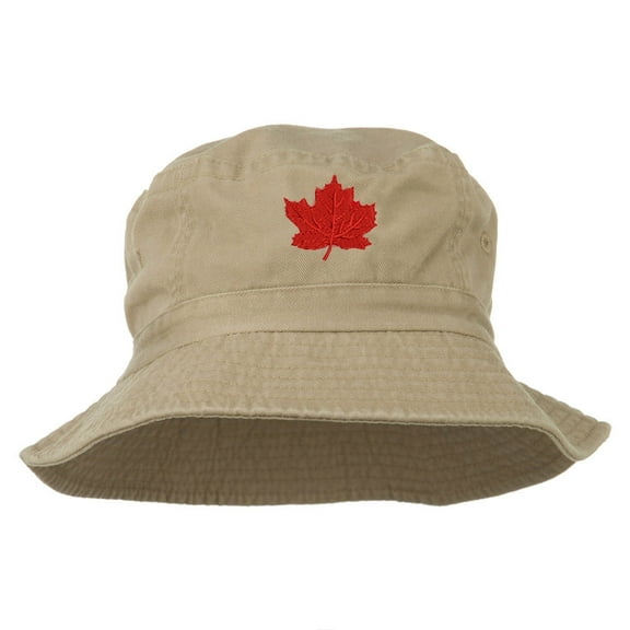 Canada Maple Leaf Embroidered Bucket Hat - Khaki OSFM