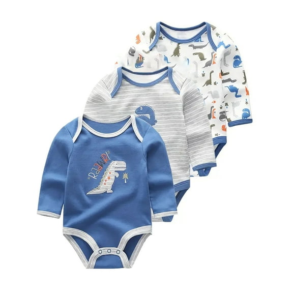 WIBACKER 0-12M 100% Cotton Baby Boys 3-pack Dinosaur Long Sleeve Variety Onesies Snap Bodysuits
