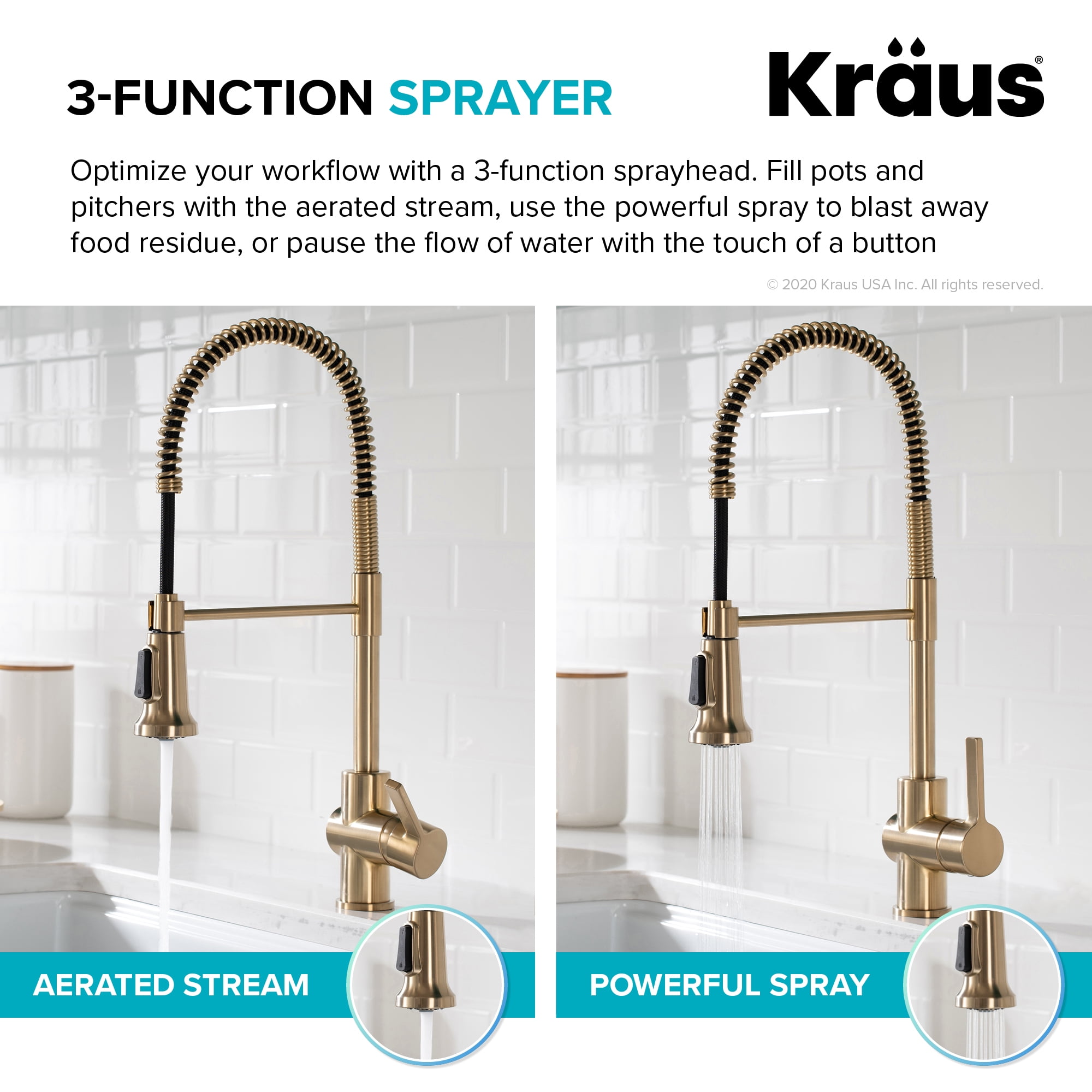 KRAUS Britt Commercial Style Kitchen Faucet and Purita Water Filter Faucet Combo in Brushed Gold