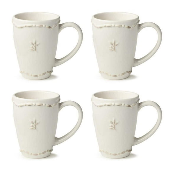 Heritage Beads 12 oz. White Stoneware Mug Set of 4