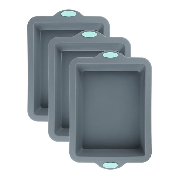 REGALWOVEN 3 Packs Cake Pan Nonstick Silicone Baking Pan, Heat Resistant Sheet Pans for Baking Cakes, Cheesecakes Gray 13.0*9*2.1in