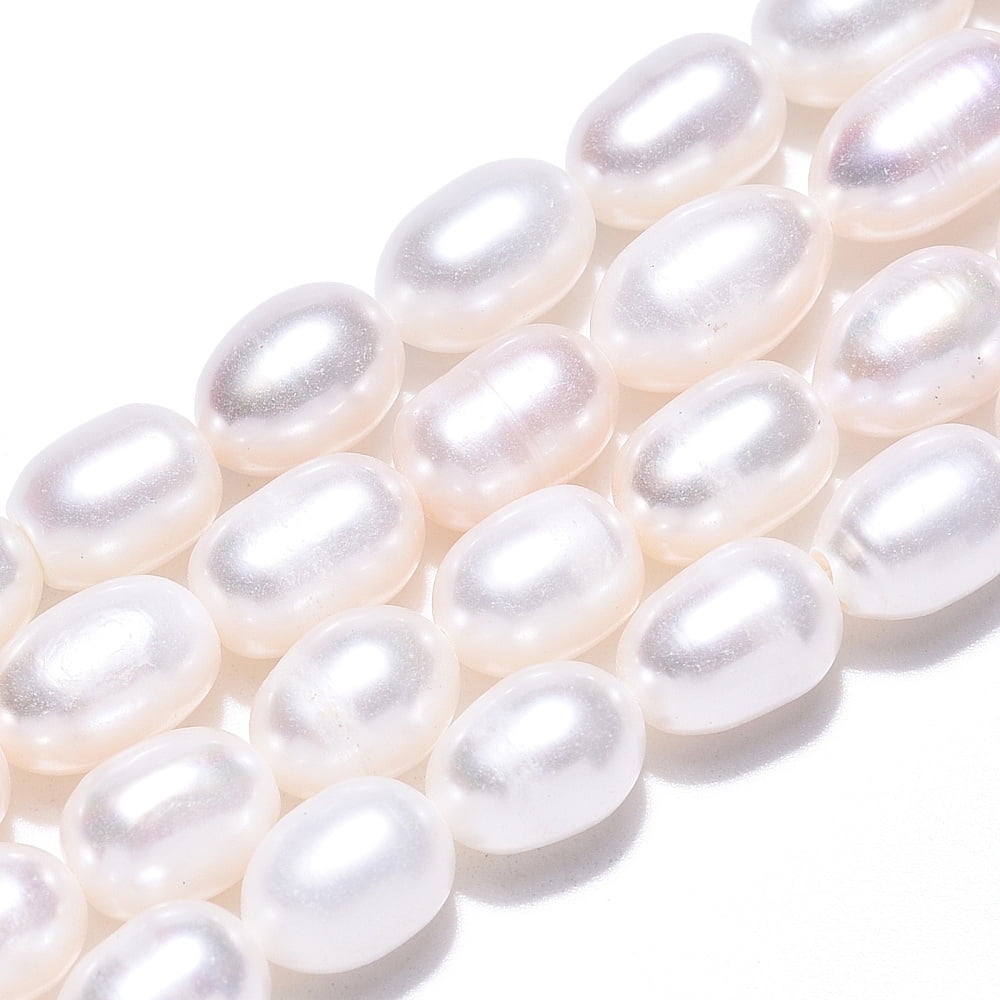 Natural Cultured Freshwater Pearl Beads Strands Rice Seashell color 7~11.5x6~6.5mm Hole: 0.7~0.8mm 38~45pcs/strand 14.37 inch(36.5cm)