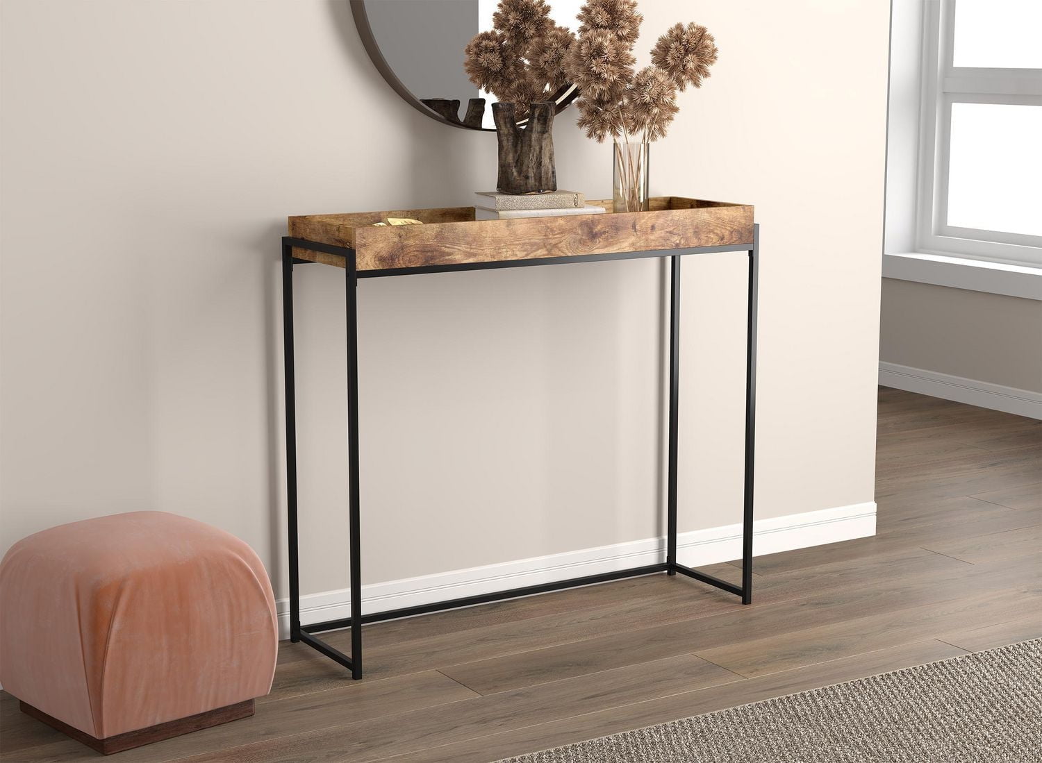 Safdie & Co. Console Table 35L Brown Reclaimed Wood Sunken Tray