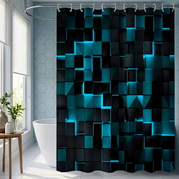 Auckpure Green Abstract Wave Shower Curtain 72x72 Inch, Modern Flowing Pattern Bathroom Curtain with 12 Hooks