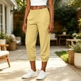 thumbnail image 2 of ZVAVZ Cotton Linen Joggers Pants for Women High Elastic Waisted Lounge Pants Lightweight Casual Travel Vacation Slacks with Pockets A-Yellow XL, 2 of 10