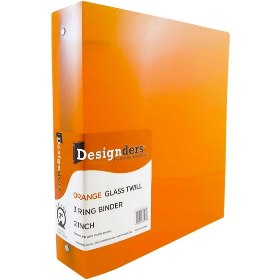 JAM Paper & Envelope Plastic 2 in Binders, 3 Metal Rings, Orange, 1/Pack