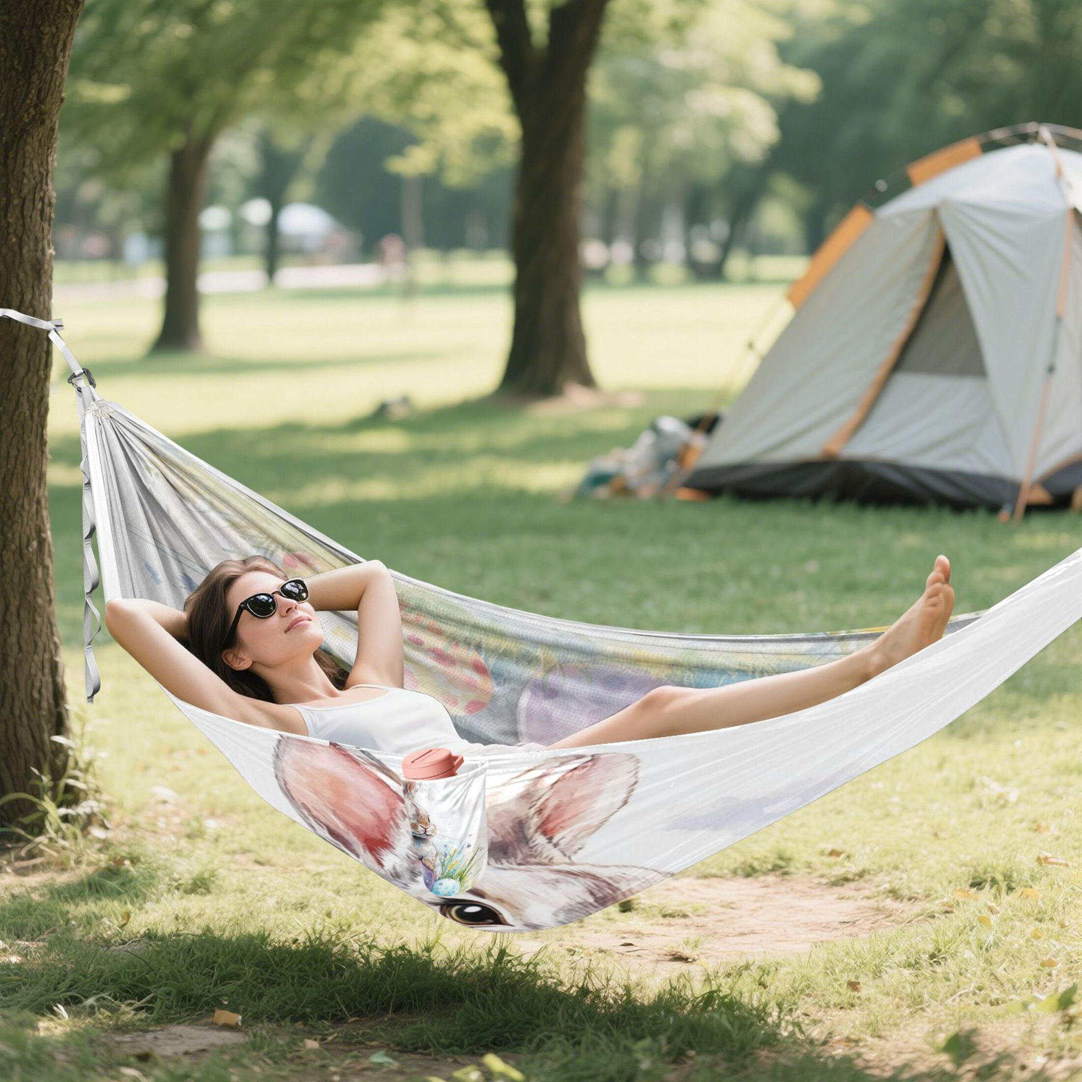 Hammock Camping Hammock Nylon Portable Hammock Travel Camping Hammock Easter Watercolor Rabbit
