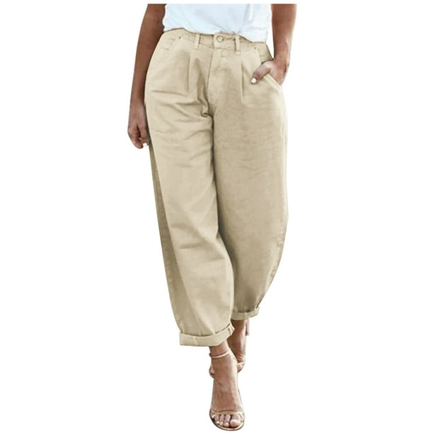 Khaki crop pants deals