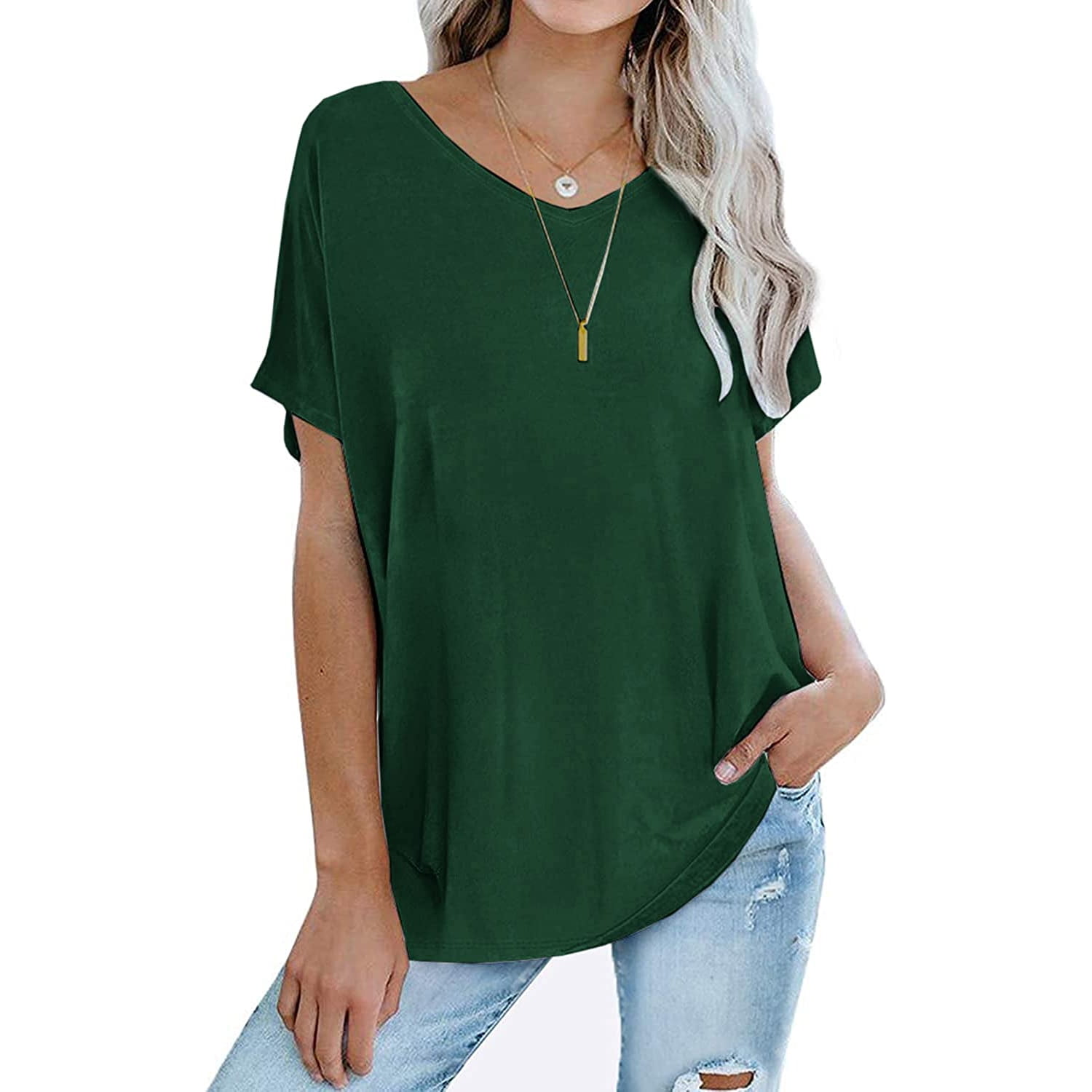 Esobo T Shirts For Women Casual V Neck Short Sleeve Tops Loose ...
